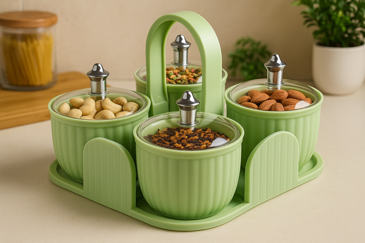Multipurpose 4 pcs Storage Jar with Tray | 50% OFF