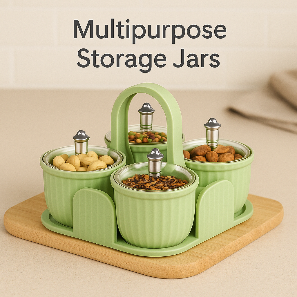 Multipurpose 4 pcs Storage Jar with Tray | 50% OFF
