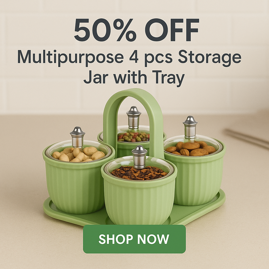 Multipurpose 4 pcs Storage Jar with Tray | 50% OFF