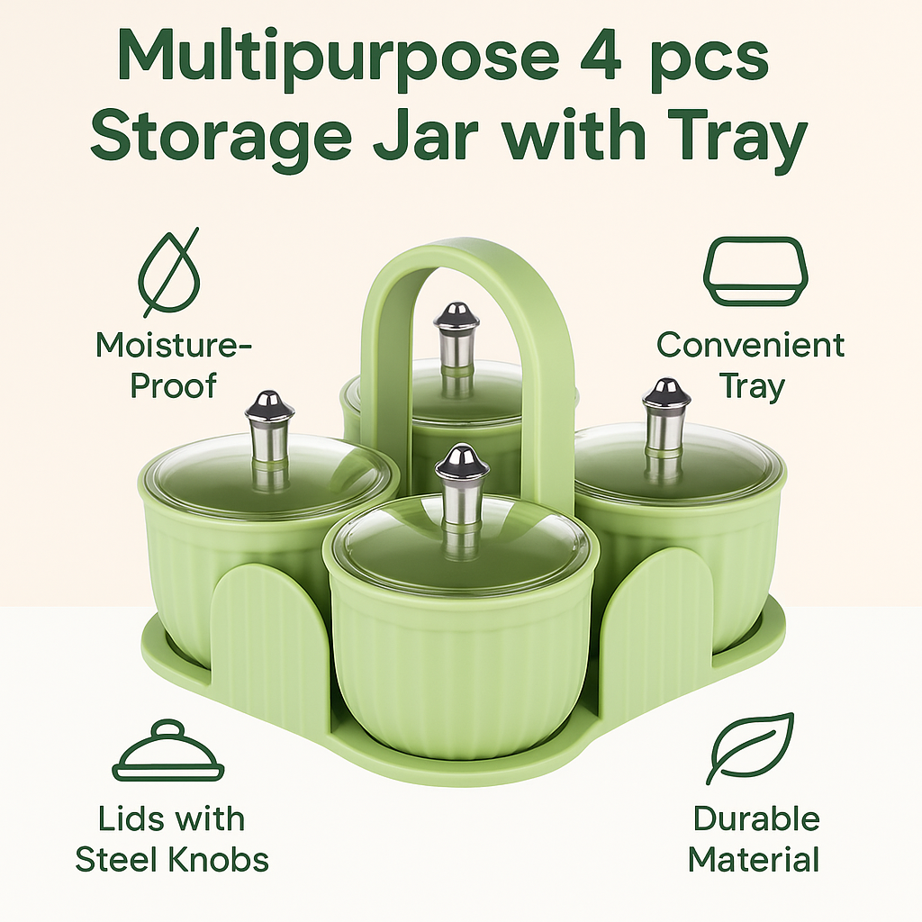 Multipurpose 4 pcs Storage Jar with Tray | 50% OFF