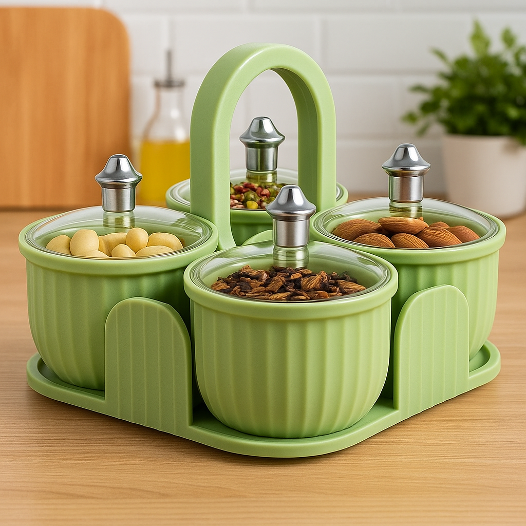 Multipurpose 4 pcs Storage Jar with Tray | 50% OFF