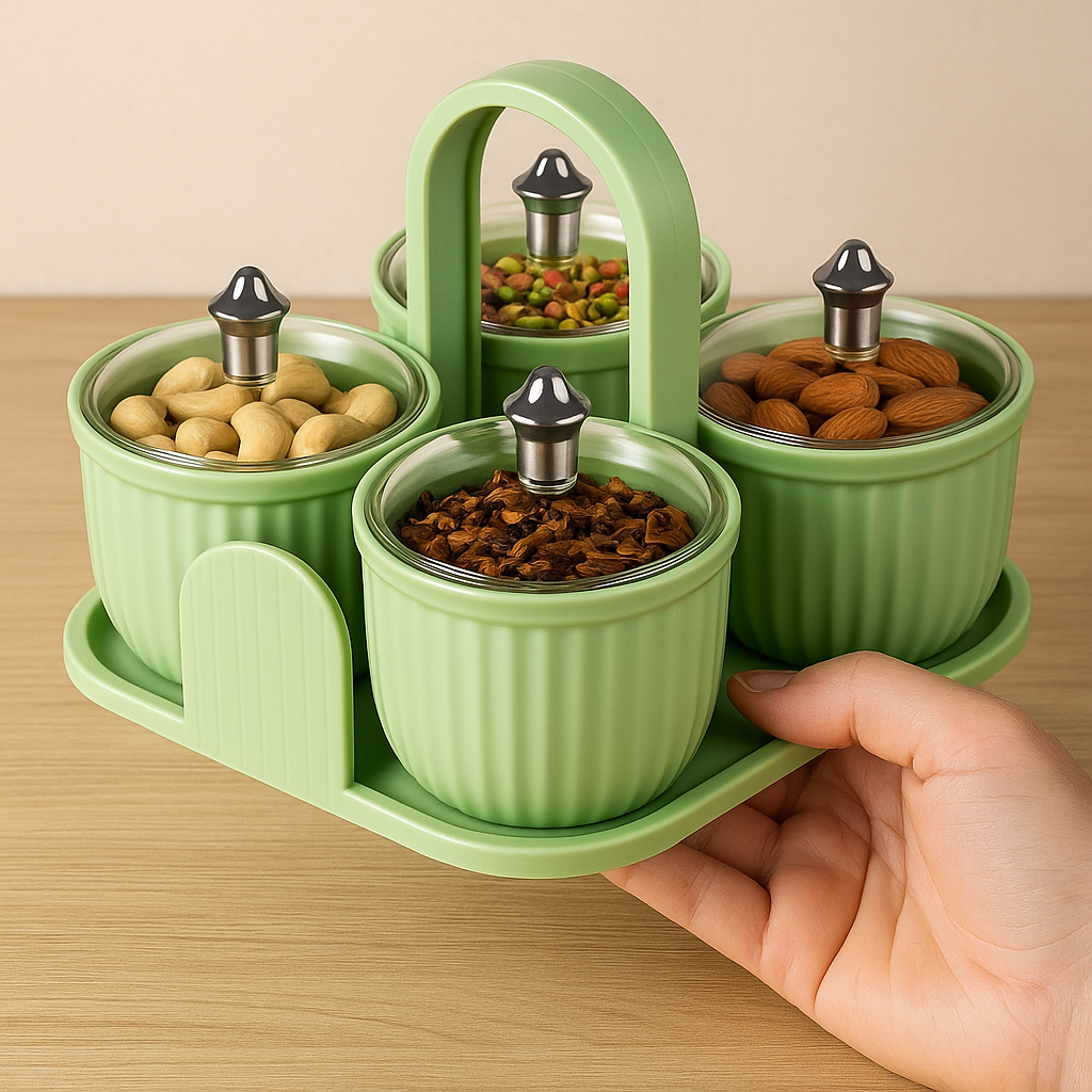 Multipurpose 4 pcs Storage Jar with Tray | 50% OFF