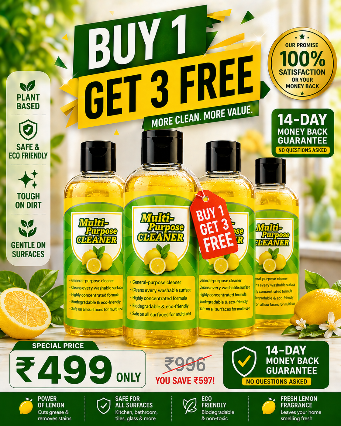 India's #1 Viral Multifunctional Cleaner — Pack of 4 (Buy 1 Get 3 FREE)