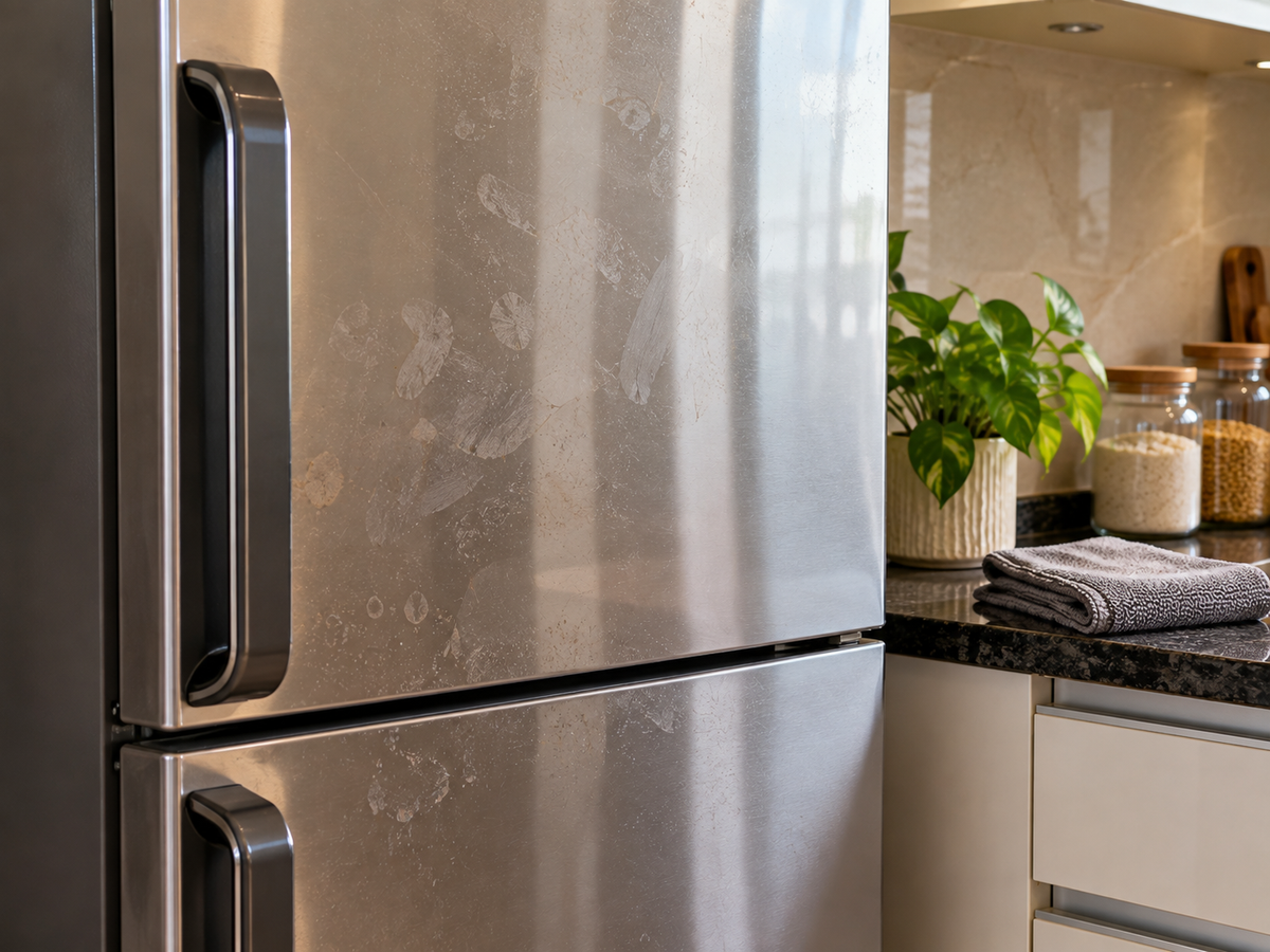 Clean appliance exterior with subtle fingerprints